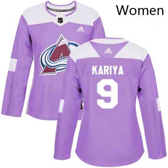 Womens Adidas Colorado Avalanche 9 Paul Kariya Authentic Purple Fights Cancer Practice NHL Jersey